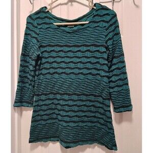 Tianello Tunic Top Knit Striped Jacquard 3/4 Sleeve Green Size XS